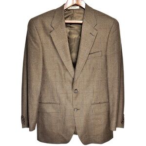 VTG Ralph Lauren Mens 42L Wool Houndstooth Sport Coat Brown Canada Blazer Jacket